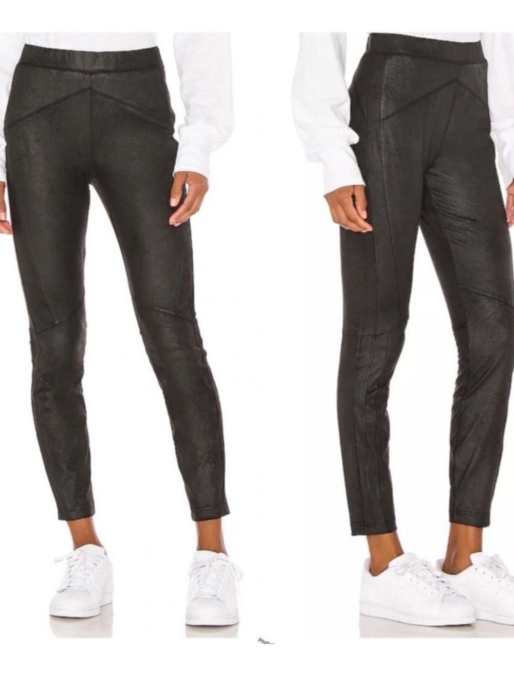 Free People faux suede black leggings Small ankle length moto edgy grunge goth - Picture 2 of 15